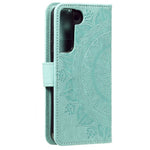 Imprinting Mandala Flower PU Leather + TPU Shockproof Phone Case with Wallet Stand for Samsung Galaxy S22+ 5G