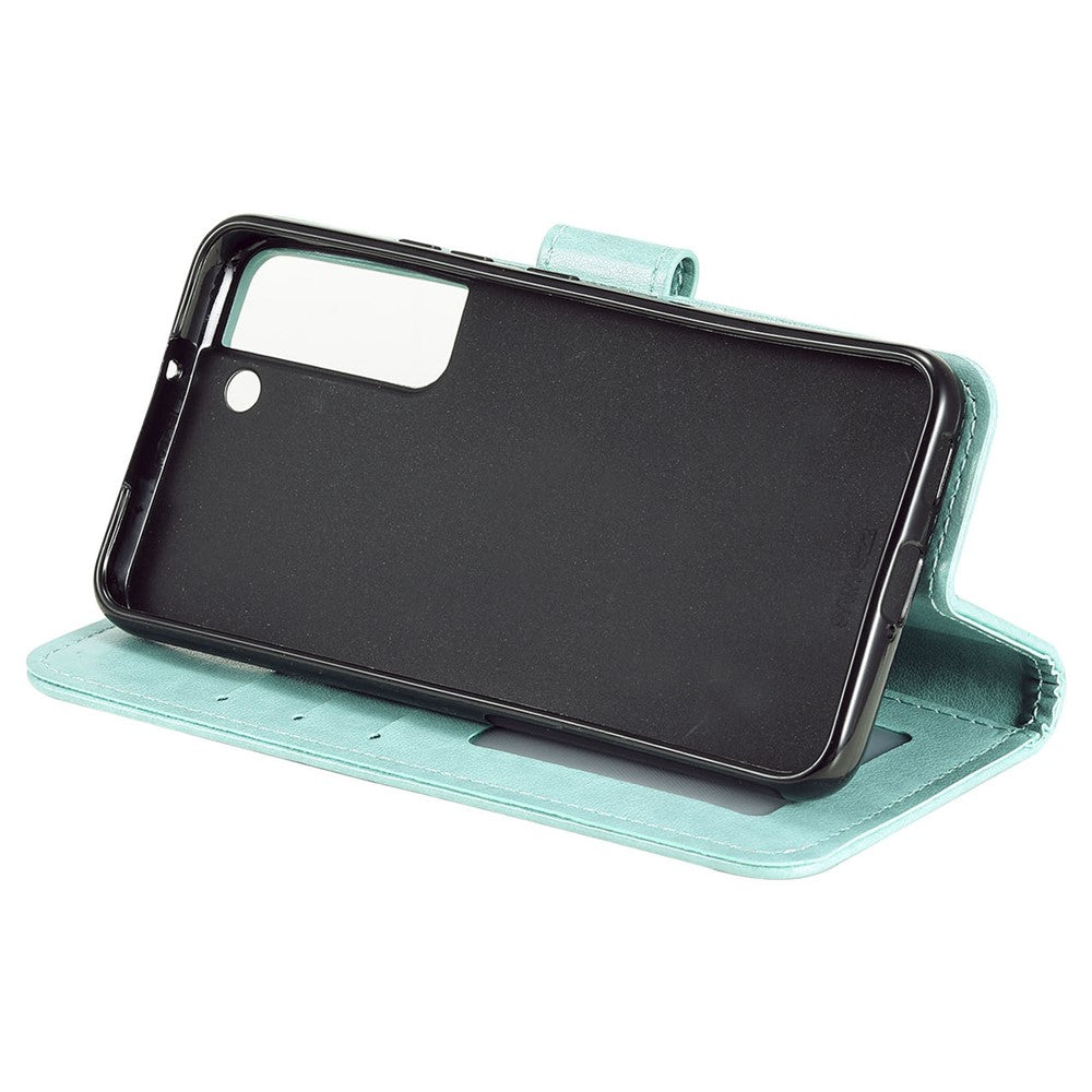 Imprinting Mandala Flower PU Leather + TPU Shockproof Phone Case with Wallet Stand for Samsung Galaxy S22+ 5G