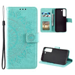 Imprinting Mandala Flower PU Leather + TPU Shockproof Phone Case with Wallet Stand for Samsung Galaxy S22+ 5G