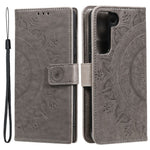 Imprinting Mandala Flower PU Leather + TPU Shockproof Phone Case with Wallet Stand for Samsung Galaxy S22+ 5G