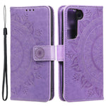 Imprinting Mandala Flower PU Leather + TPU Shockproof Phone Case with Wallet Stand for Samsung Galaxy S22+ 5G