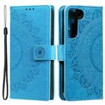 Imprinting Mandala Flower PU Leather + TPU Shockproof Phone Case with Wallet Stand for Samsung Galaxy S22+ 5G