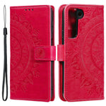 Imprinting Mandala Flower PU Leather + TPU Shockproof Phone Case with Wallet Stand for Samsung Galaxy S22+ 5G
