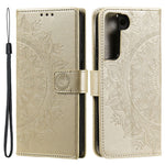 Imprinting Mandala Flower PU Leather + TPU Shockproof Phone Case with Wallet Stand for Samsung Galaxy S22+ 5G