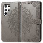 Stand Function Embossed Mandala Pattern Leather Flip Case Wallet Cover with Strap for Samsung Galaxy S22 Ultra 5G