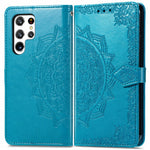 Stand Function Embossed Mandala Pattern Leather Flip Case Wallet Cover with Strap for Samsung Galaxy S22 Ultra 5G