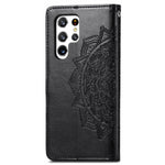 Stand Function Embossed Mandala Pattern Leather Flip Case Wallet Cover with Strap for Samsung Galaxy S22 Ultra 5G