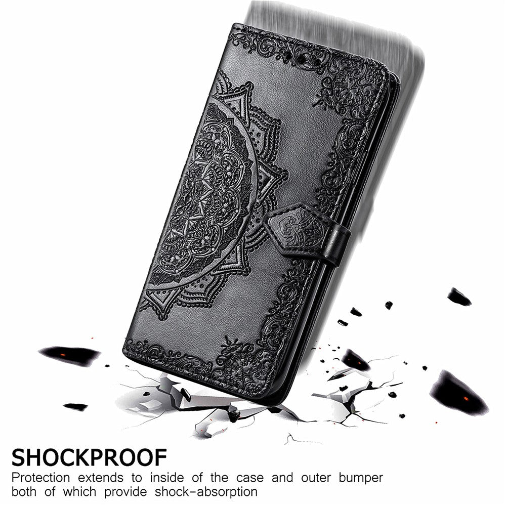 Stand Function Embossed Mandala Pattern Leather Flip Case Wallet Cover with Strap for Samsung Galaxy S22 Ultra 5G
