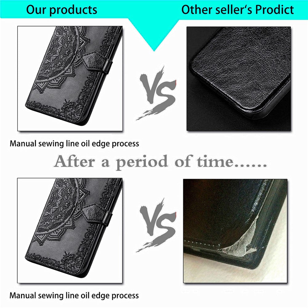 Stand Function Embossed Mandala Pattern Leather Flip Case Wallet Cover with Strap for Samsung Galaxy S22 Ultra 5G