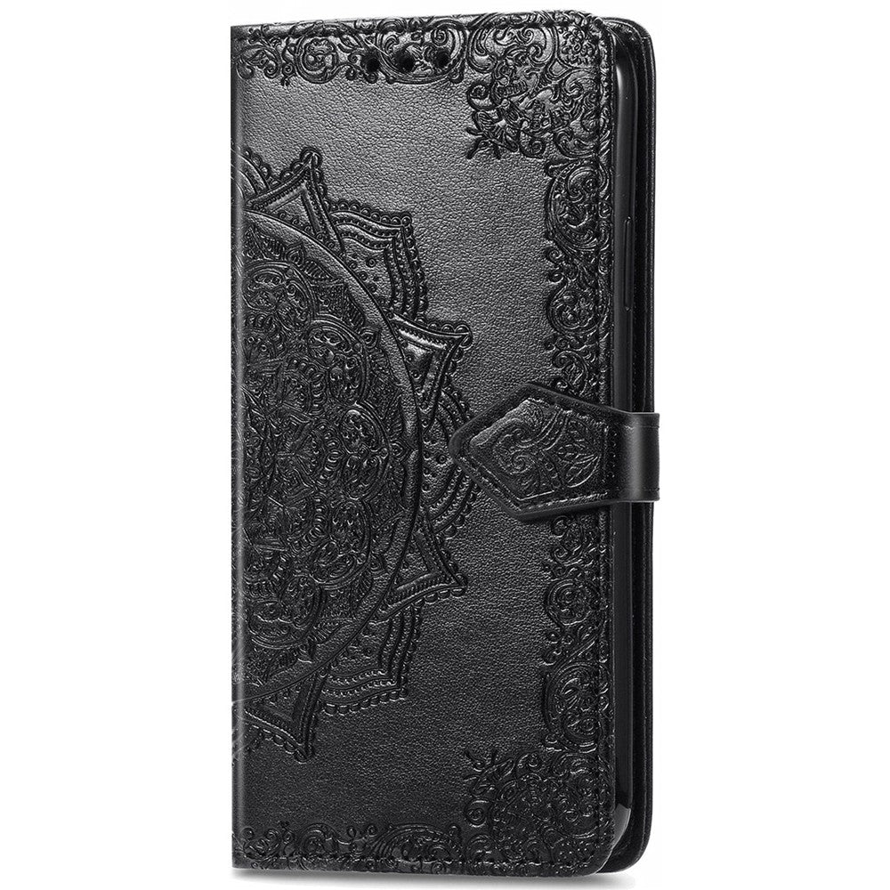 Stand Function Embossed Mandala Pattern Leather Flip Case Wallet Cover with Strap for Samsung Galaxy S22 Ultra 5G