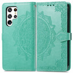 Stand Function Embossed Mandala Pattern Leather Flip Case Wallet Cover with Strap for Samsung Galaxy S22 Ultra 5G