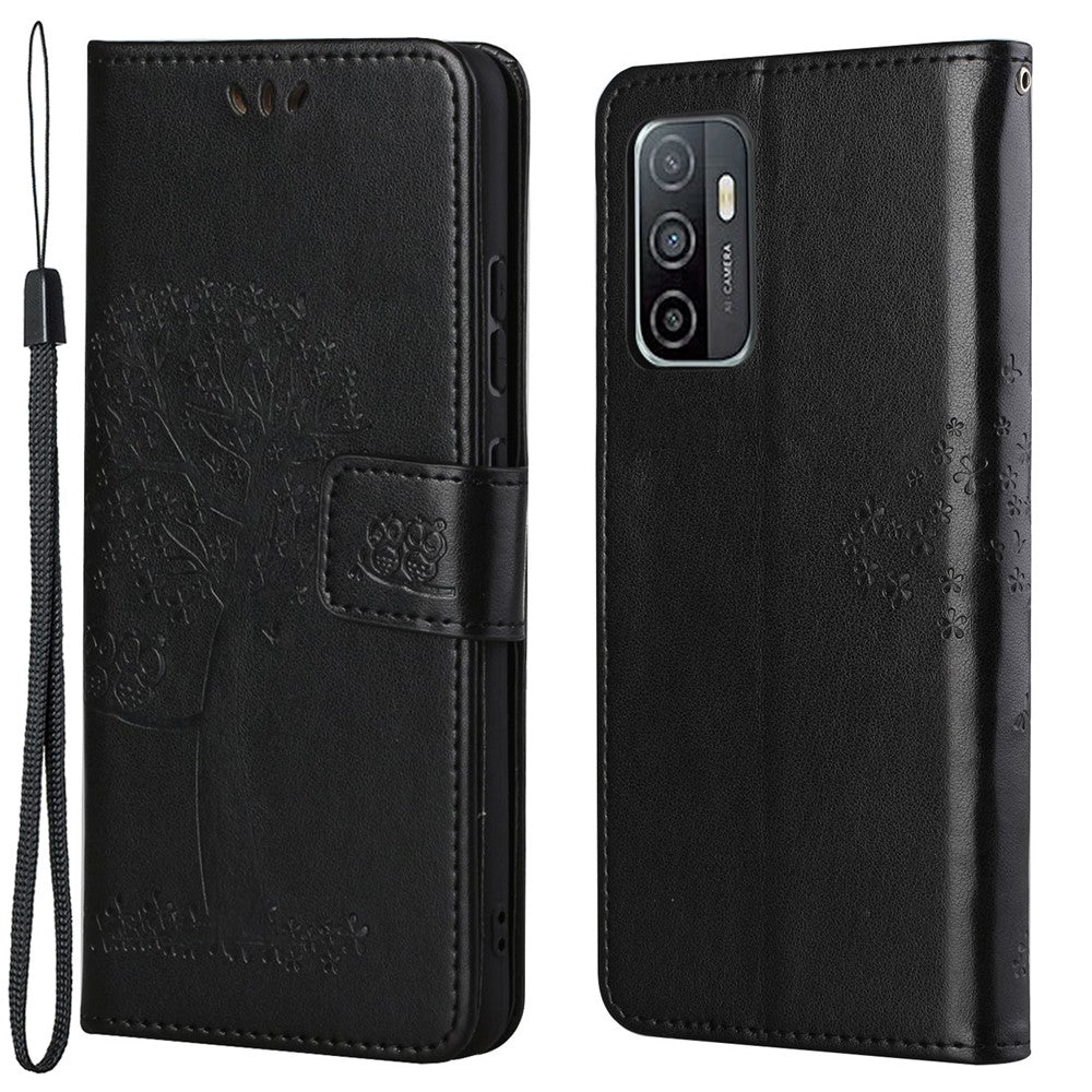 Owl Tree Imprinted Design PU Leather Flip Folio Case Wallet Stand Protective Cover with Strap for Samsung Galaxy A33 5G