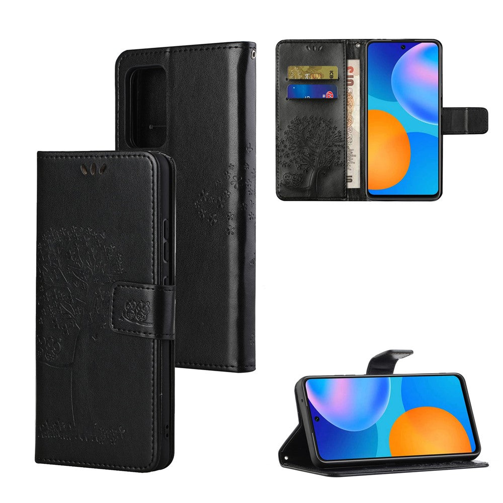 Owl Tree Imprinted Design PU Leather Flip Folio Case Wallet Stand Protective Cover with Strap for Samsung Galaxy A33 5G