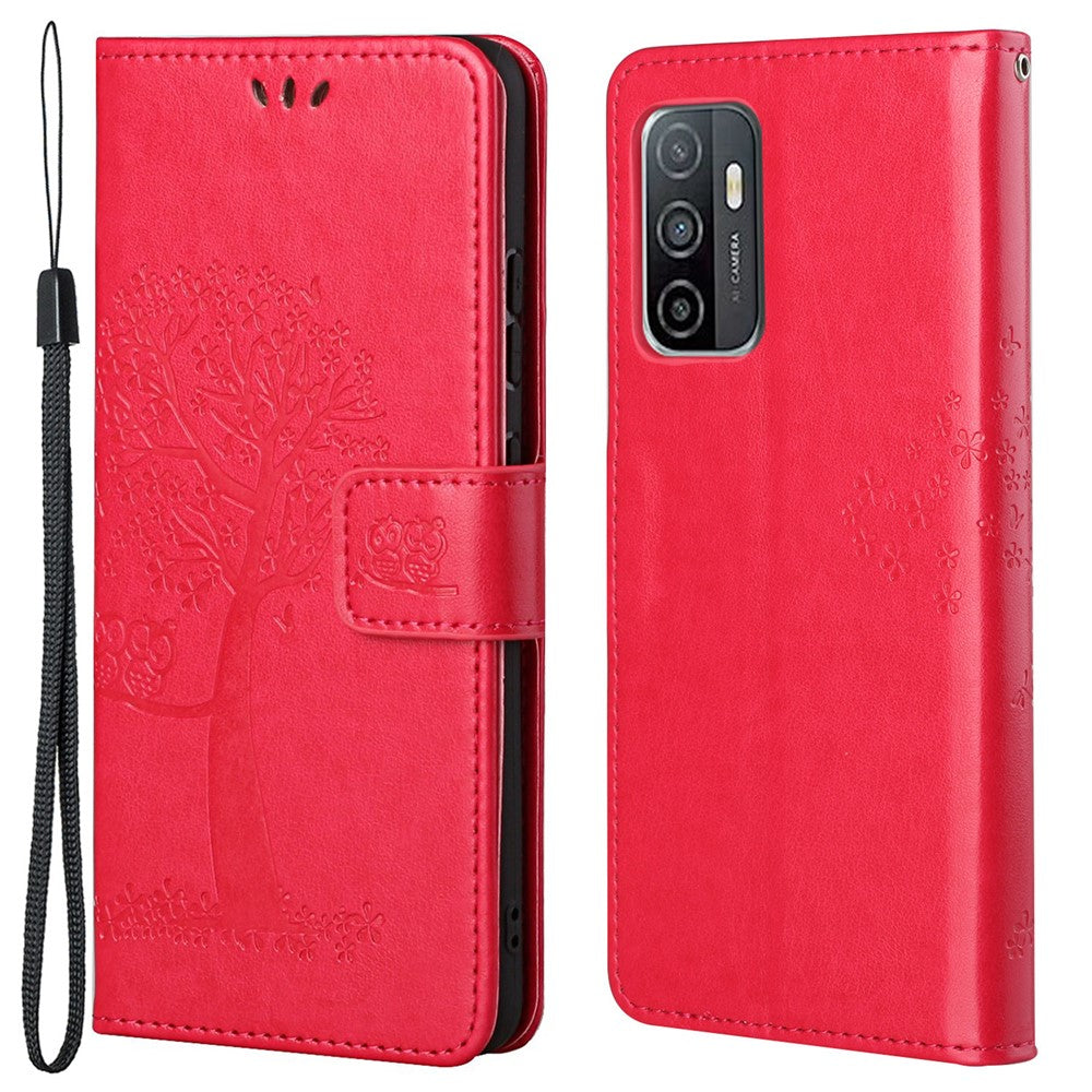 Flipfodral i PU-läder med uggla och präglad design, plånboksfodral med stativ och skyddsrem för Samsung Galaxy A33 5G