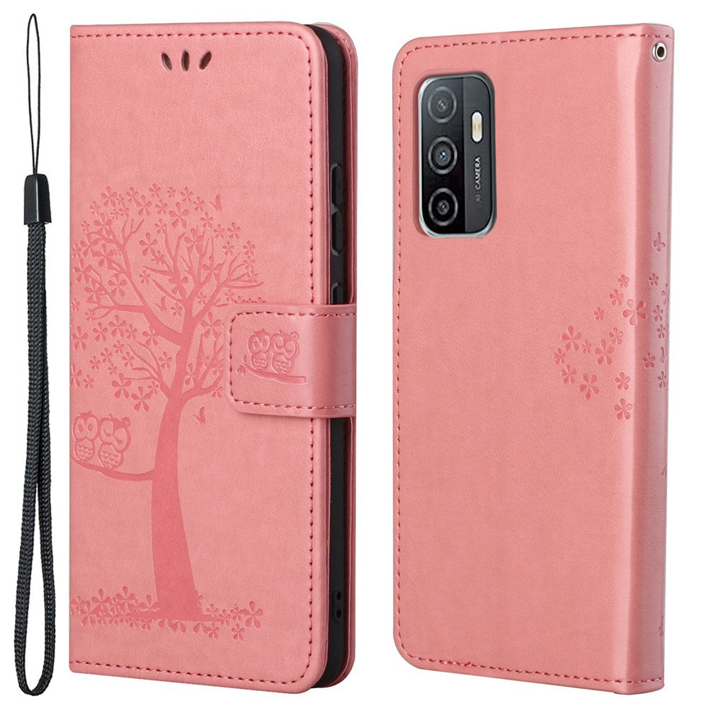 Owl Tree Imprinted Design PU Leather Flip Folio Case Wallet Stand Protective Cover with Strap for Samsung Galaxy A33 5G