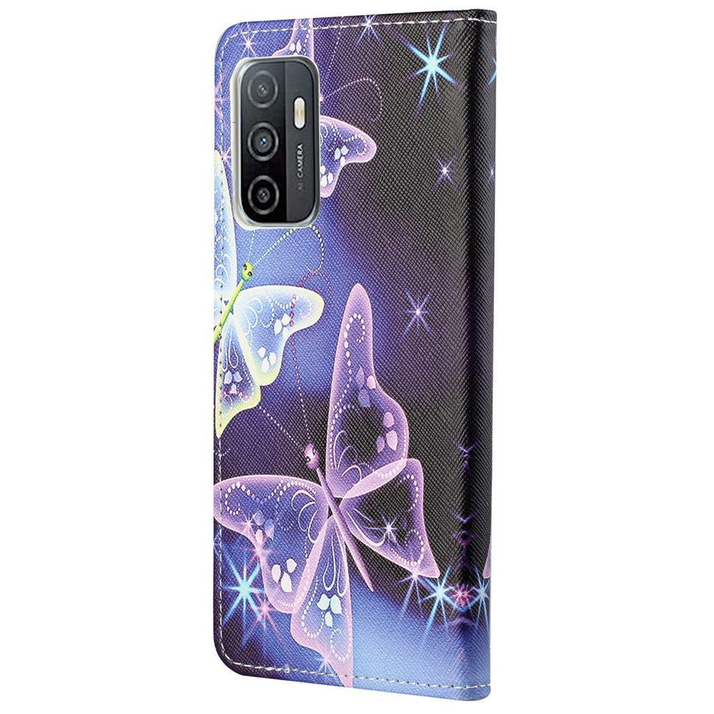 Beskyttende telefoncover i læder med krydstekstur, print og pungstativ til Samsung Galaxy A33 5G
