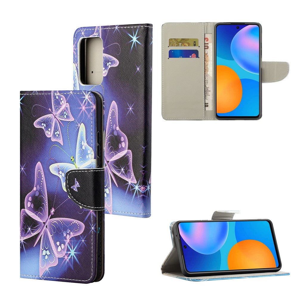 Beskyttende telefoncover i læder med krydstekstur, print og pungstativ til Samsung Galaxy A33 5G