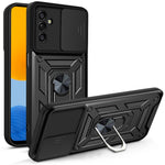Well-protected Drop-proof Camera Slide Cover Ring Holder Kickstand Design PC + TPU Phone Cover Case for Samsung Galaxy M52 5G