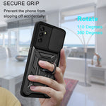 Well-protected Drop-proof Camera Slide Cover Ring Holder Kickstand Design PC + TPU Phone Cover Case for Samsung Galaxy M52 5G