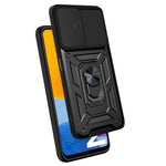 Well-protected Drop-proof Camera Slide Cover Ring Holder Kickstand Design PC + TPU Phone Cover Case for Samsung Galaxy M52 5G