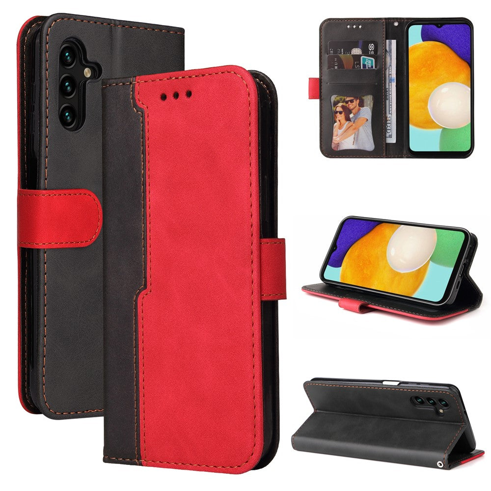 Samsung Galaxy A13 5G / A04s 4G (164,7 mm) tofarvet sammensyning Business Style stødsikkert lædermobilcover med stativ og pung