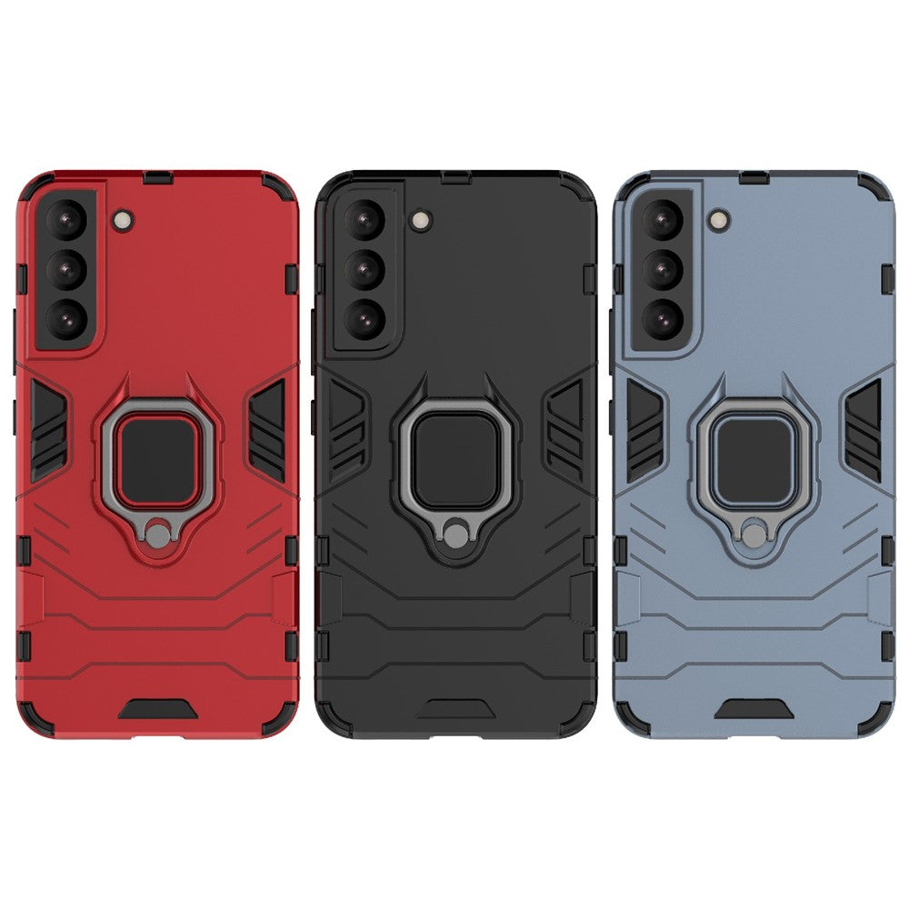 Dual Layer Soft Flexible TPU Hard PC Shockproof Protective Case with Ring Holder Kickstand for Samsung Galaxy S22+ 5G