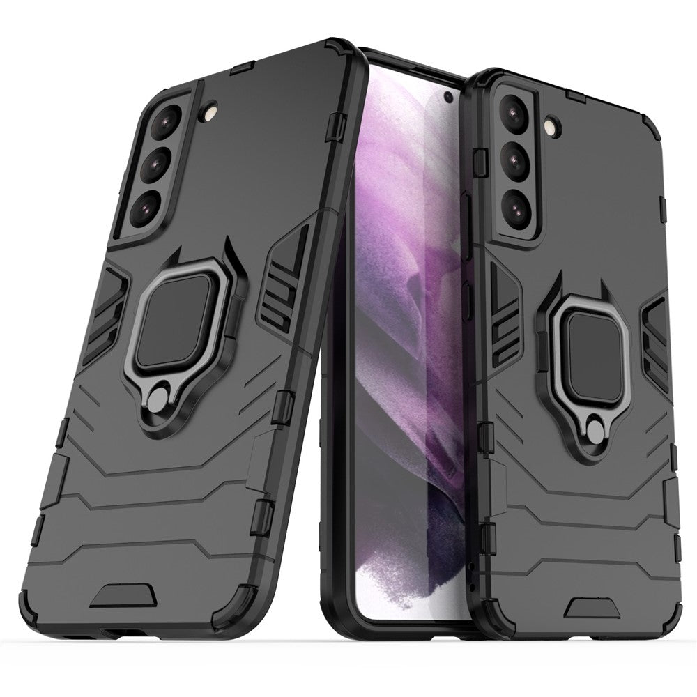 Dual Layer Soft Flexible TPU Hard PC Shockproof Protective Case with Ring Holder Kickstand for Samsung Galaxy S22+ 5G