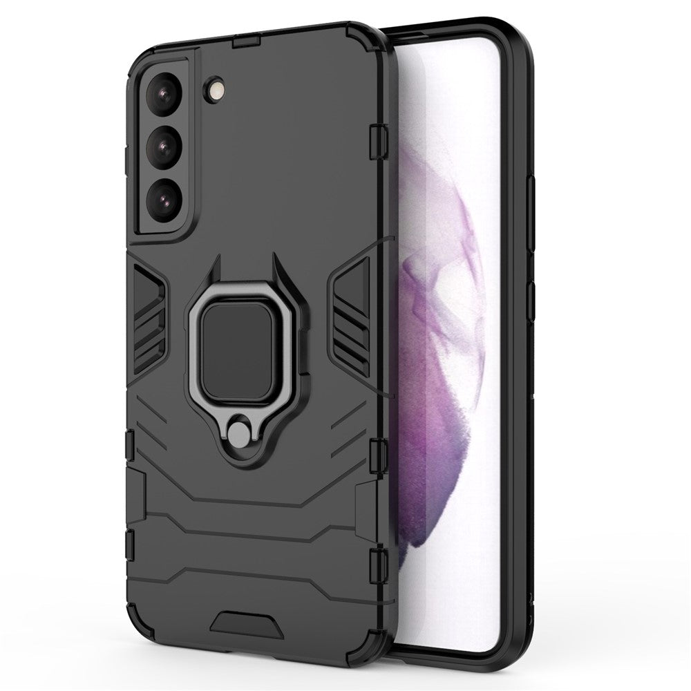 Dual Layer Soft Flexible TPU Hard PC Shockproof Protective Case with Ring Holder Kickstand for Samsung Galaxy S22+ 5G