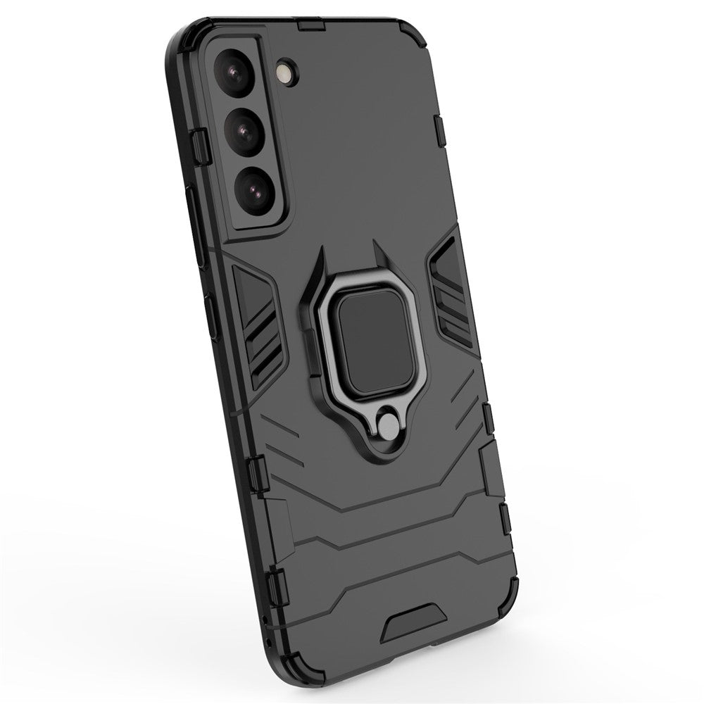 Dual Layer Soft Flexible TPU Hard PC Shockproof Protective Case with Ring Holder Kickstand for Samsung Galaxy S22+ 5G