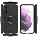 Dual Layer Soft Flexible TPU Hard PC Shockproof Protective Case with Ring Holder Kickstand for Samsung Galaxy S22+ 5G