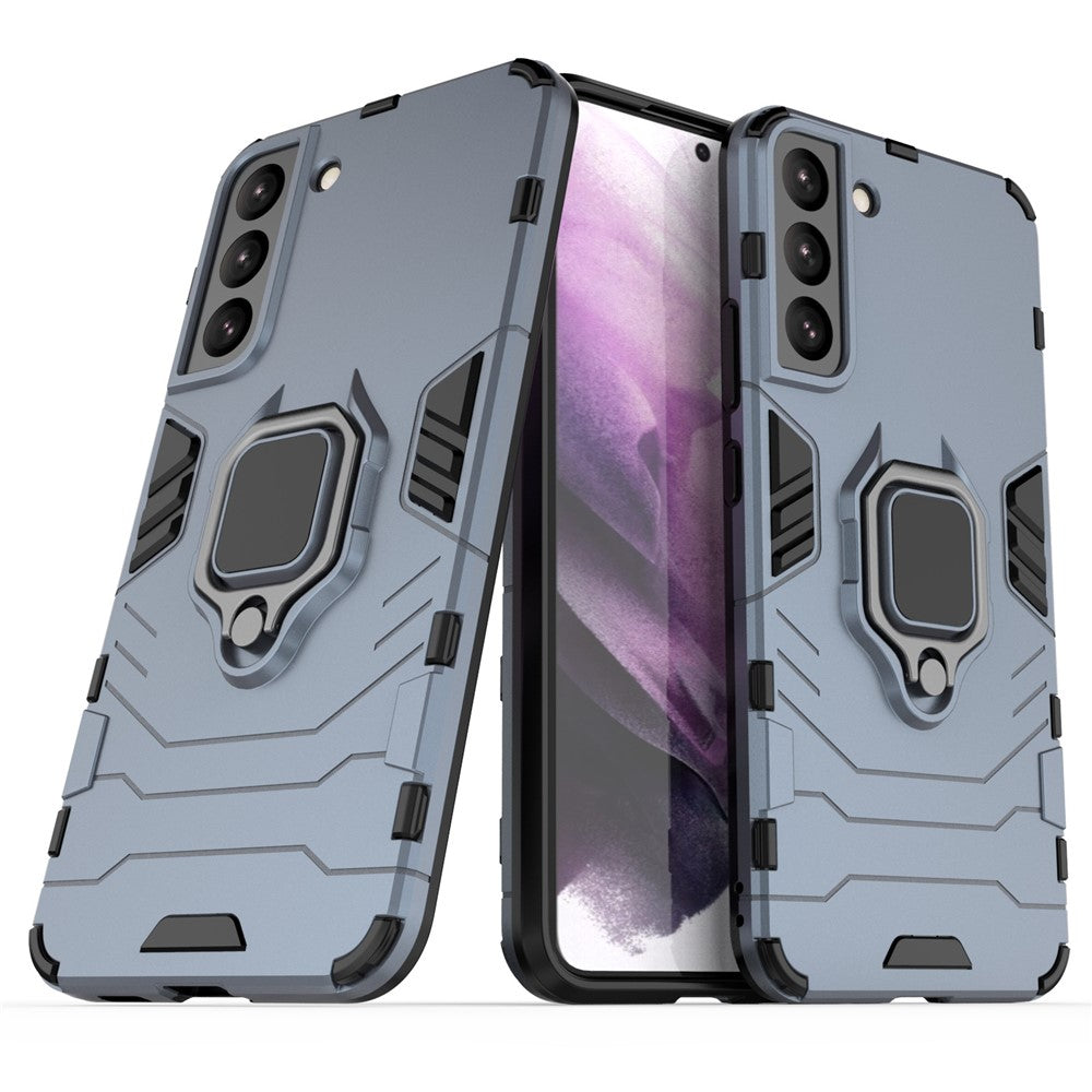 Dual Layer Soft Flexible TPU Hard PC Shockproof Protective Case with Ring Holder Kickstand for Samsung Galaxy S22+ 5G