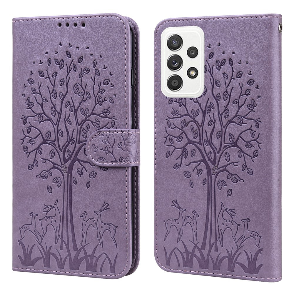 Stylish Deer Tree Pattern Imprint Full-Protection PU Leather Wallet Stand Phone Shell Case for Samsung Galaxy A53 5G