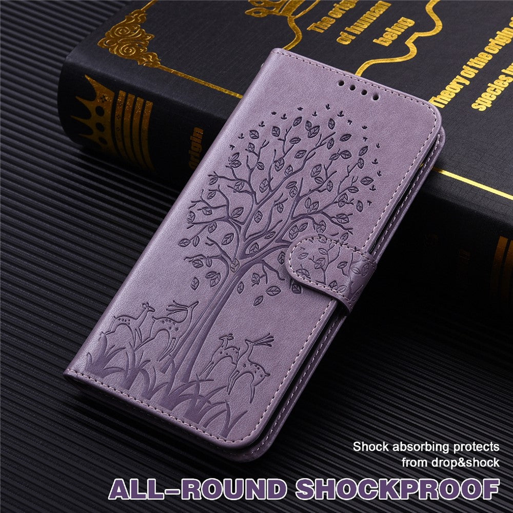 Stylish Deer Tree Pattern Imprint Full-Protection PU Leather Wallet Stand Phone Shell Case for Samsung Galaxy A53 5G