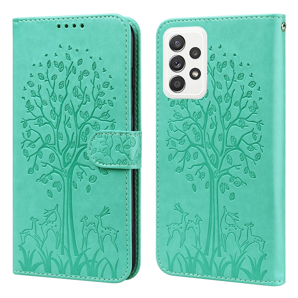Stylish Deer Tree Pattern Imprint Full-Protection PU Leather Wallet Stand Phone Shell Case for Samsung Galaxy A53 5G
