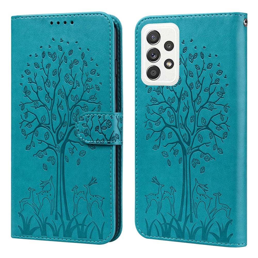 Stylish Deer Tree Pattern Imprint Full-Protection PU Leather Wallet Stand Phone Shell Case for Samsung Galaxy A53 5G