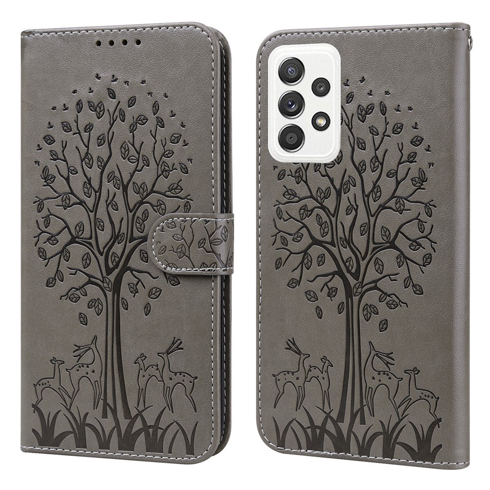 Stylish Deer Tree Pattern Imprint Full-Protection PU Leather Wallet Stand Phone Shell Case for Samsung Galaxy A53 5G