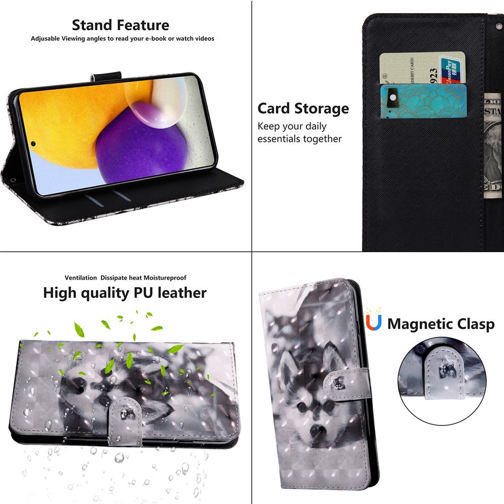 3D-mönsterutskrift PU-läder plånboksfodral med stativfunktion, fällbart skyddsfodral med rem för Samsung Galaxy A53 5G