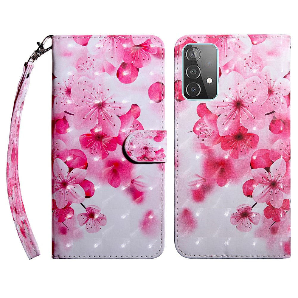 3D-mönsterutskrift PU-läder plånboksfodral med stativfunktion, fällbart skyddsfodral med rem för Samsung Galaxy A53 5G