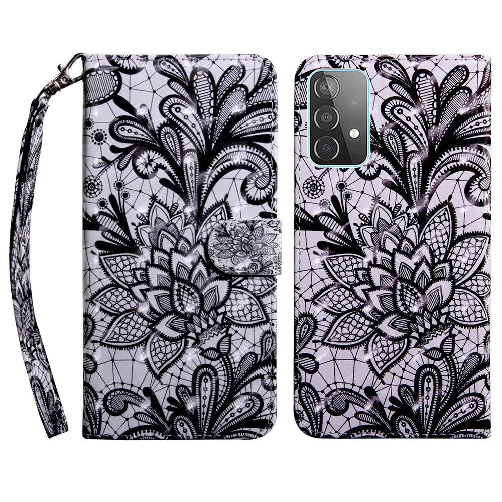 3D-mönsterutskrift PU-läder plånboksfodral med stativfunktion, fällbart skyddsfodral med rem för Samsung Galaxy A53 5G