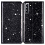 Glitter Powder Ultra-thin Card Slot Stand Leather Case Phone Cover for Samsung Galaxy S22+ 5G