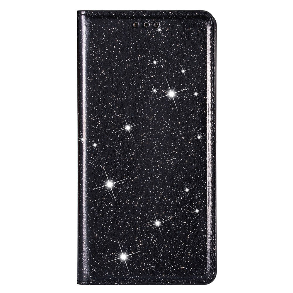 Glitter Powder Ultra-thin Card Slot Stand Leather Case Phone Cover for Samsung Galaxy S22+ 5G