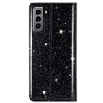 Glitter Powder Ultra-thin Card Slot Stand Leather Case Phone Cover for Samsung Galaxy S22+ 5G