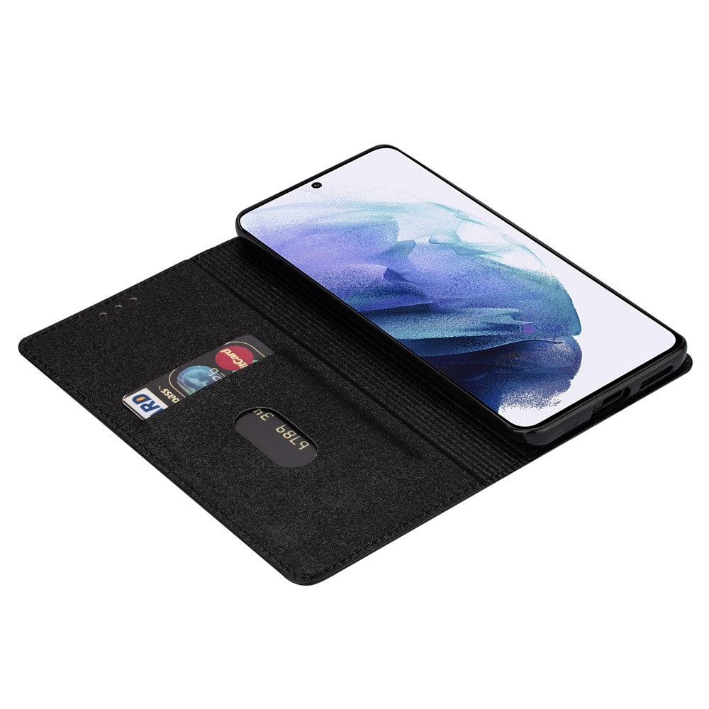 Glitter Powder Ultra-thin Card Slot Stand Leather Case Phone Cover for Samsung Galaxy S22+ 5G