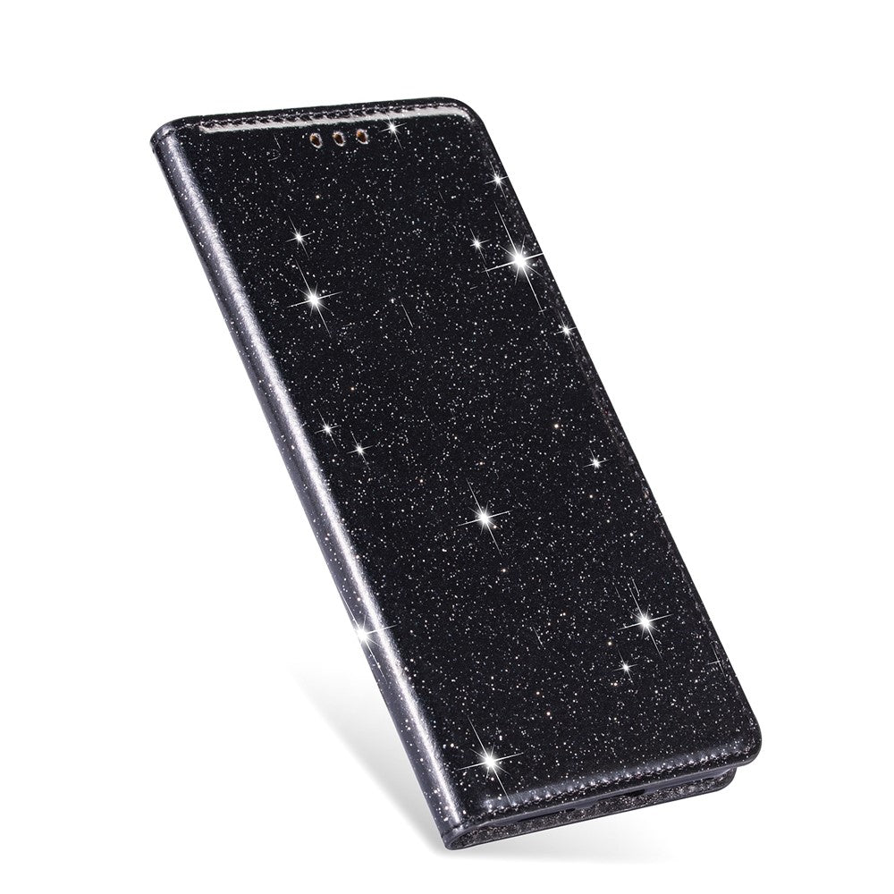 Glitter Powder Ultra-thin Card Slot Stand Leather Case Phone Cover for Samsung Galaxy S22+ 5G