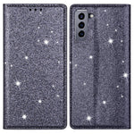 Glitter Powder Ultra-thin Card Slot Stand Leather Case Phone Cover for Samsung Galaxy S22+ 5G