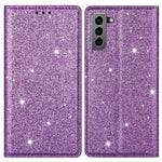 Glitter Powder Ultra-thin Card Slot Stand Leather Case Phone Cover for Samsung Galaxy S22+ 5G