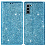 Glitter Powder Ultra-thin Card Slot Stand Leather Case Phone Cover for Samsung Galaxy S22+ 5G