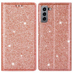 Glitter Powder Ultra-thin Card Slot Stand Leather Case Phone Cover for Samsung Galaxy S22+ 5G