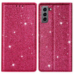 Glitter Powder Ultra-thin Card Slot Stand Leather Case Phone Cover for Samsung Galaxy S22+ 5G