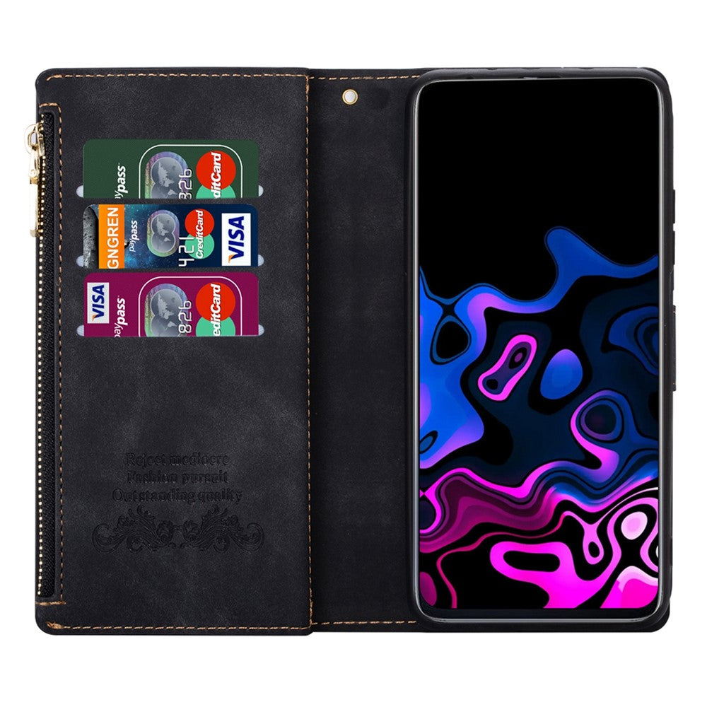 Telefoncover i PU-læder med lynlåslomme, farvekontrasterende design, tegnebogsfunktion og stander til Samsung Galaxy S22 5G